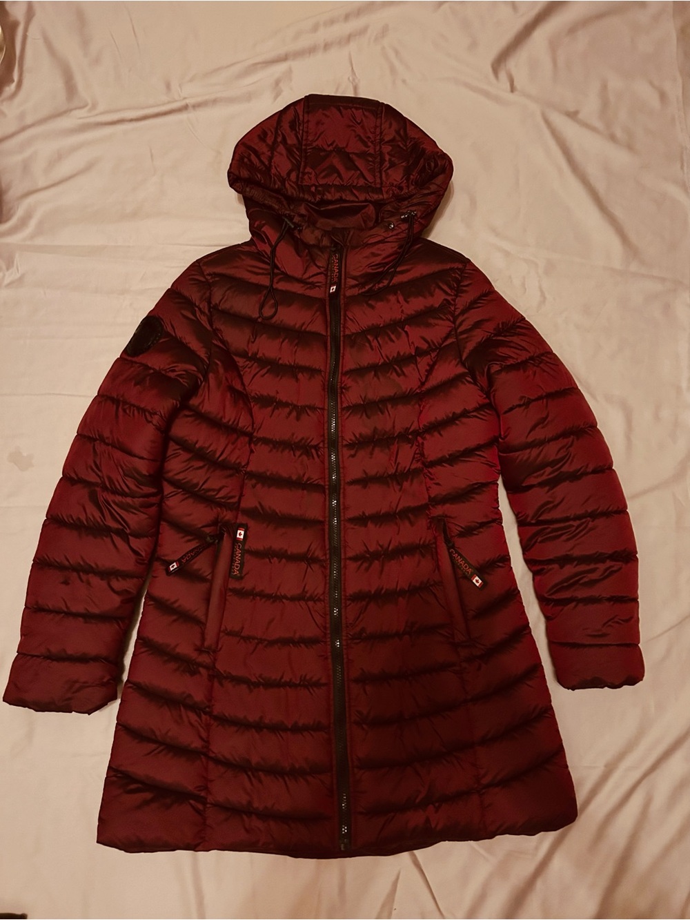 Canada WeatherGear Burgundy Hooded Quilted Puffer Coat Size Medium